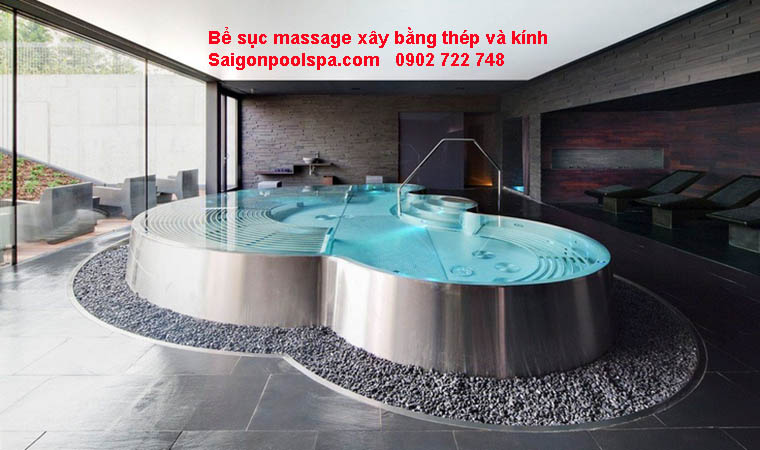 Bể sục massage xây bằng thép và kính