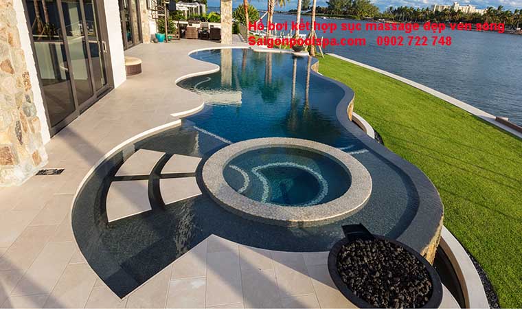 Hồ bơi kết hợp sục massage jacuzzi đẹp ven sông
