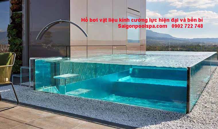 Hồ bơi vật liệu kính cường lực hiện đại và bền bỉ