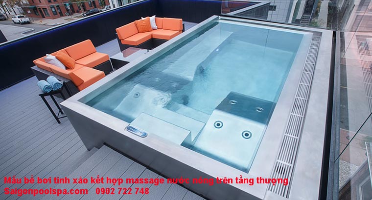 Mẫu bể bơi tinh xảo kết hợp massage nước nóng trên tầng thượng