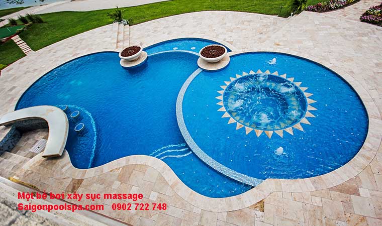 Một bể bơi xây sục massage