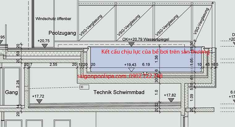 Kết cấu chịu lực của bể bơi trên sân thượng