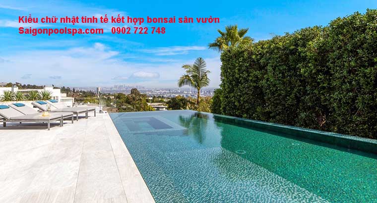 Kiểu chữ nhật tinh tế kết hợp bonsai sân vườn