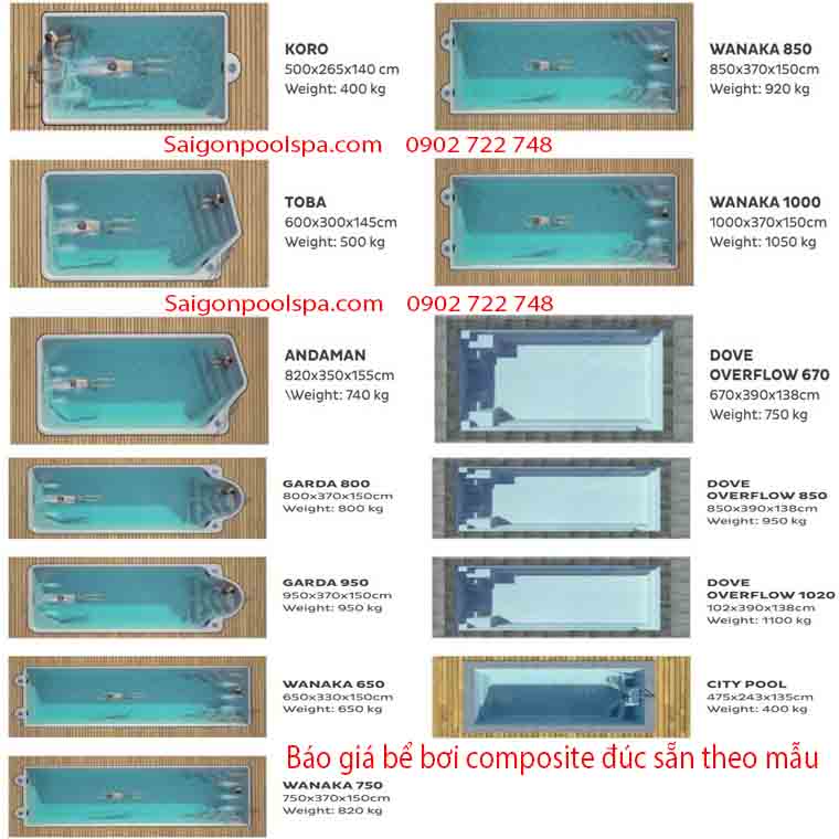 Báo giá bể bơi composite đúc sẵn theo mẫu có sẵn