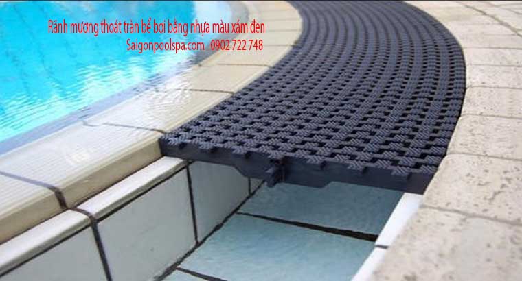Rãnh mương tràn bể bơi bằng nhựa màu xám đen