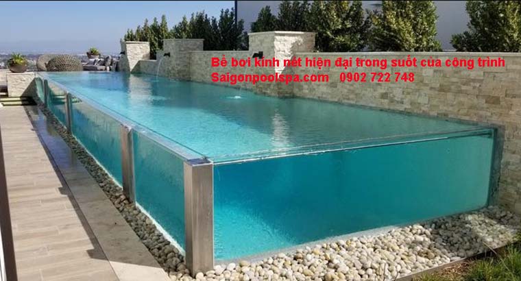 Bể bơi kính nét hiện đại trong suốt của công trình