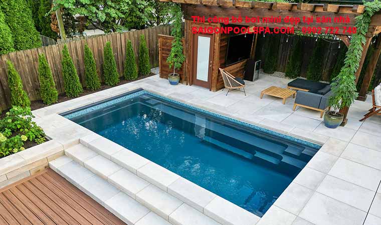 Thi công bể bơi mini gia đình đẹp tại sân