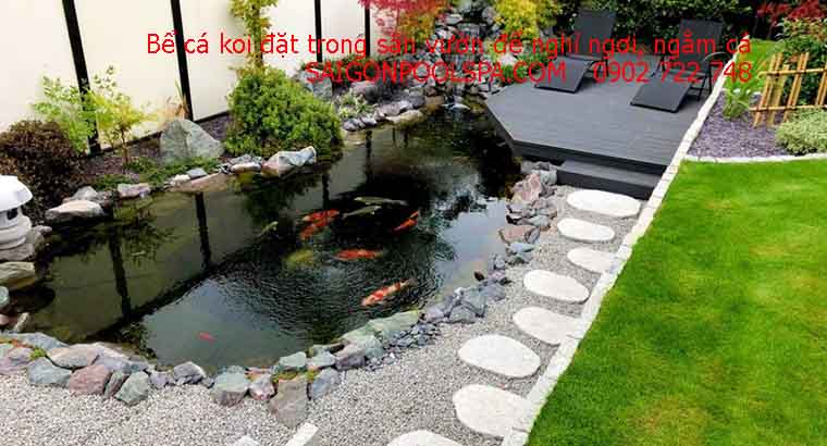 Bể cá koi đặt trong sân vườn để nghỉ ngơi, ngắm cá