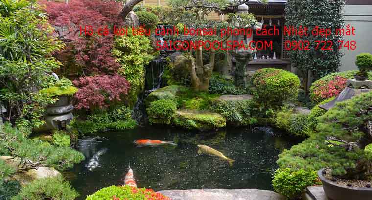 Hồ cá koi tiểu cảnh bonsai phong cách Nhật đẹp mắt