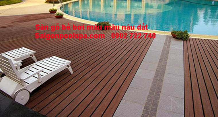Sàn gỗ bể bơi màu nâu đất