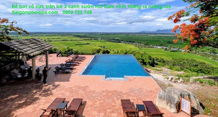 Bể bơi vô cực tràn bờ 2 cạnh sườn núi Sam nhìn thẳng ra ruộng lúa